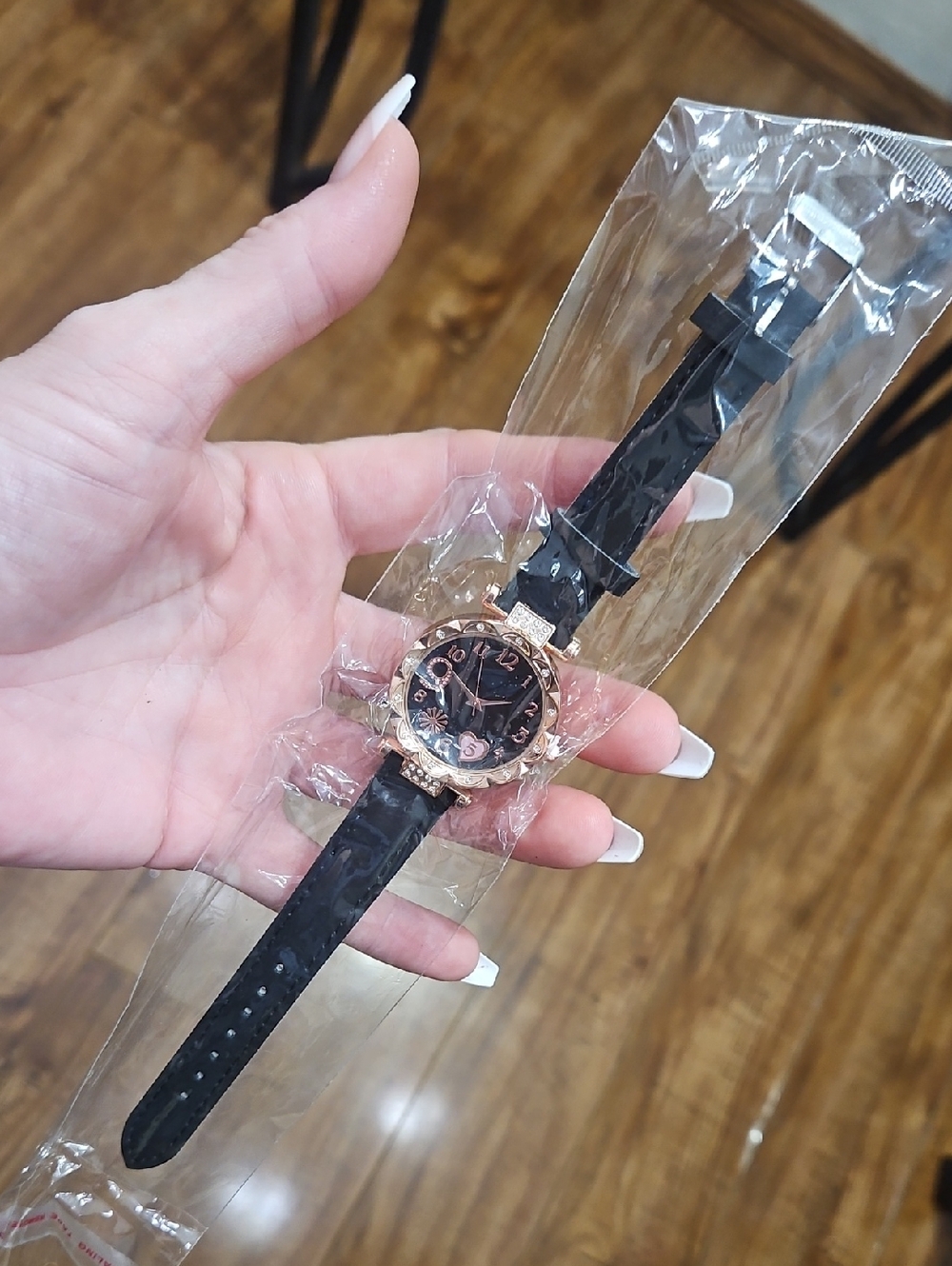 Women's Black Strap Watch with Rose Gold Case